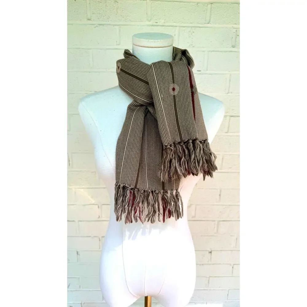Penhaligon's London 1870 Italy 100% Wool Fringe Scarf Brown Burgundy Striped